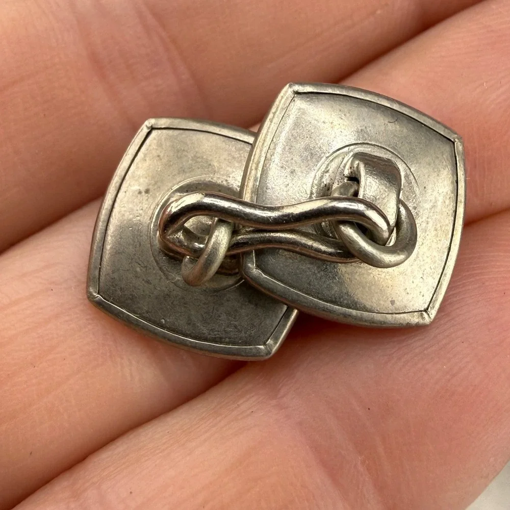 Vintage Cufflinks White Mother of Pearl Square Double Sided Silver Tone READ